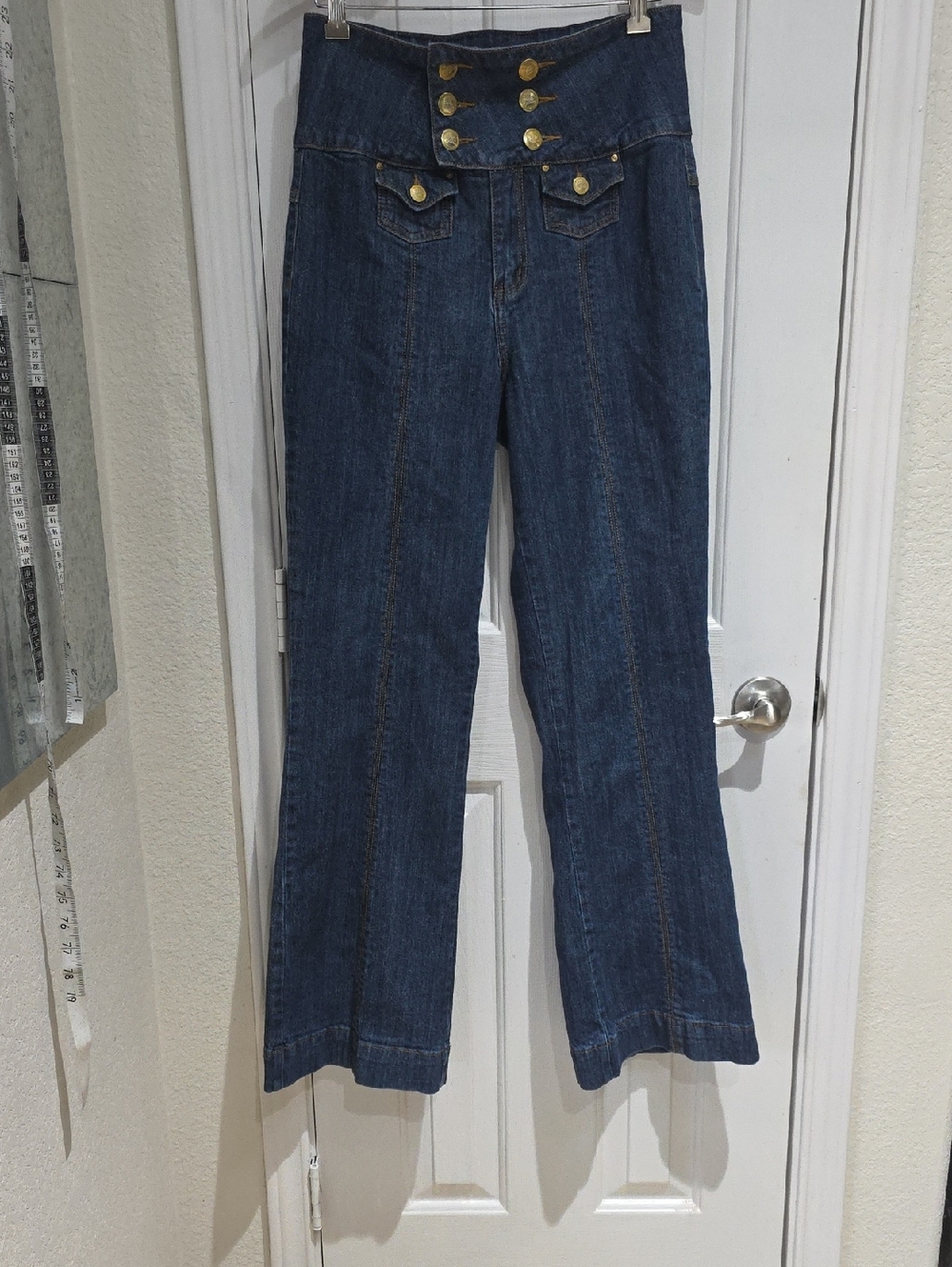 Zco Vintage High-Waist Dark Blue Women's Jeans with Gold  Buttons Size 13